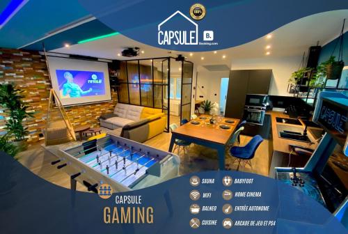 Capsule Gaming balnéo & billard & babyfoot & sauna 2 chambres, Valenciennes