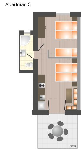 1 double bed, 1 twin bed, 1 sofa bed