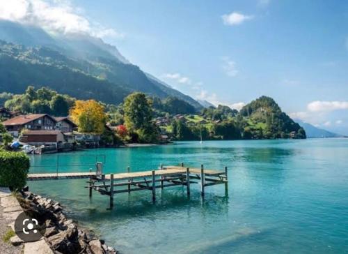 Romantic Swiss Alp Iseltwald with Lake & Mountains