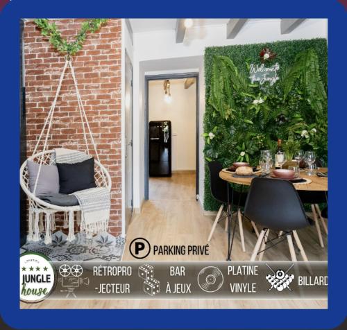 MAISON "Jungle House" 90 m2 BILLARD, RÉTROPROJECTEUR, BAR À JEUX , VINYLE, WIFI FIBRE, idéal PRO & FAMILLE à Montbrison gîte à louer L'Olme