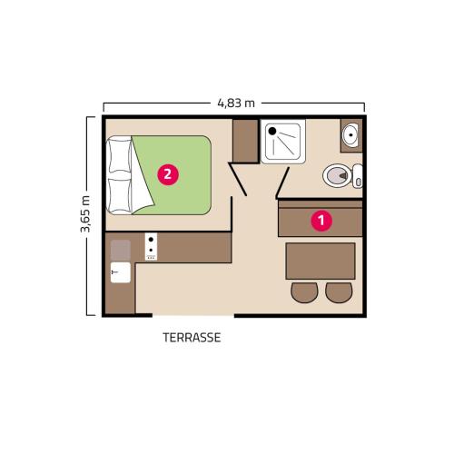 1 double bed, 1 sofa bed