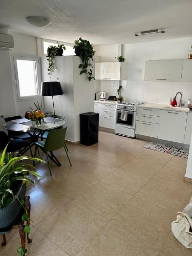 Kitchen, A room in a modern apartment near the Belinson Schneider hospital and the Red Line to Tel Aviv in Petah Tikva