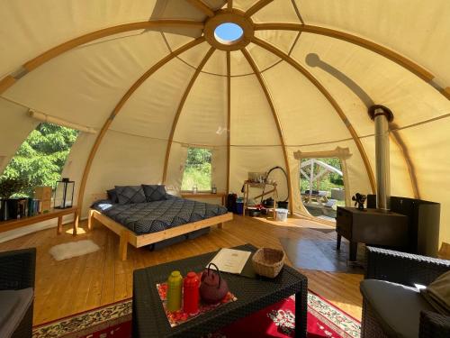 Romantic night in a dome tent lake view