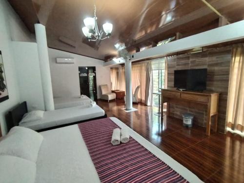 1 king bed, 1 double bed, 2 twin beds