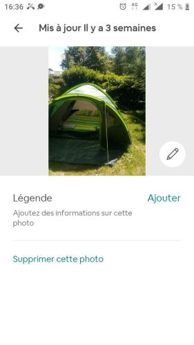 Tente 2 places installée sur emplacement 40 camping calme