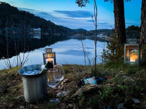 Moderne sommeridyll med tilgang til brygge og båt i Risør