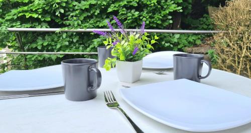 Altan/terrasse, Modernes Apartment mit Einzelbetten, Parkplatz vor der Tur, Wifi, voll ausgestattete Kuche, inklusiv in Altena