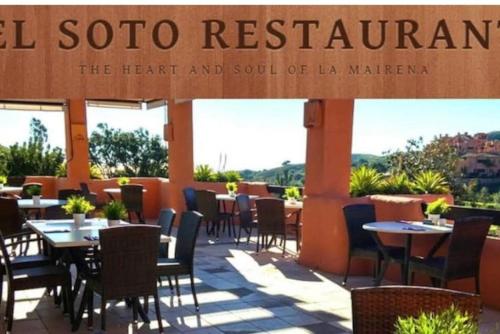 Étterem, DROOM VIEW appartement met tuin, FREE PADEL & GOLF in Cala Golf