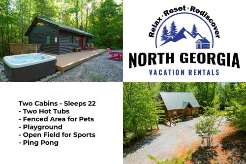 New Listing! Two Cabins with Hot Tubs, Playground, Sleeps 22