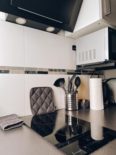 廚房, Ferienwohnung, Monteur-Appartment R8 (Neuwertiges Apartment mit schnellem WLAN, Netflix, Glasfaser, Kostenlose Privatparkplatz auch fur Tr) in 內卡河畔弗萊貝爾格