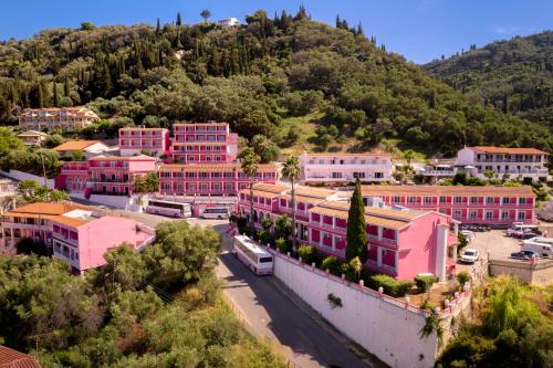 Exterior view, The Pink Palace Hostel in Corfu Island
