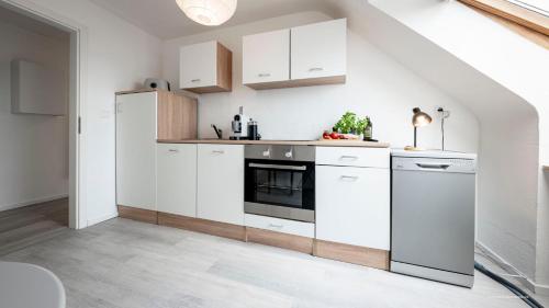 廚房, XXL Design-Appartement Gardendesign Boxspring 8 Pers Zwischen Heidelberg und Mannheim in 腓特烈斯費爾德