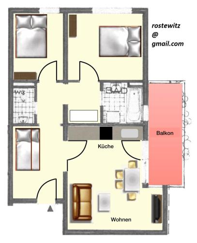 Alaprajzok, 70m2 Appartment with 2 Bedrooms, Balcony and Garage in Neckarsulm