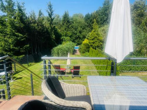 Erkély/terasz, Ferienhaus Fuxbau in Belgern Ot Neussen