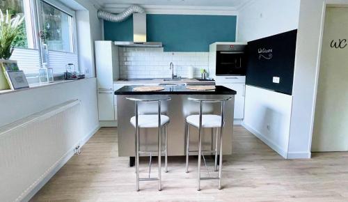 Kitchen, FeWo Studio 'Ein Bett im Kornfeld', Kuche, 30qm, Souterrain in Welver
