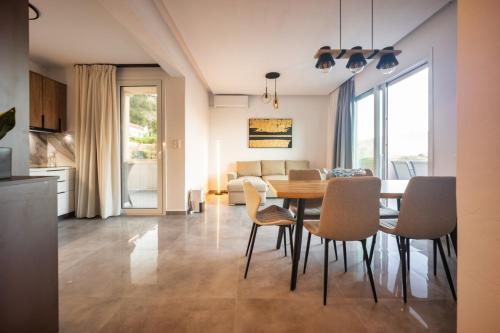 Kitchen, Luxury apartment with rooftop pool in Meronas in Stavros