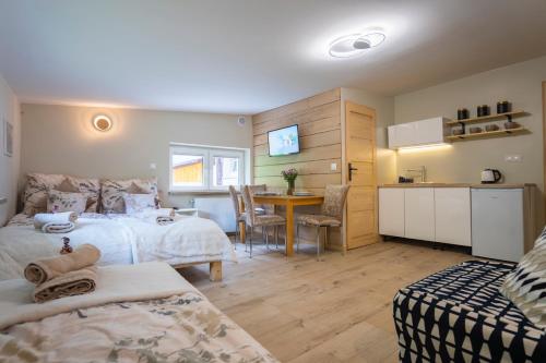 1 queen bed, 1 twin bed, 2 sofa beds