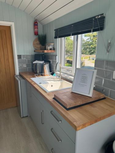 virtuve, Bay View shepherds hut with hot tub in Lanfeira