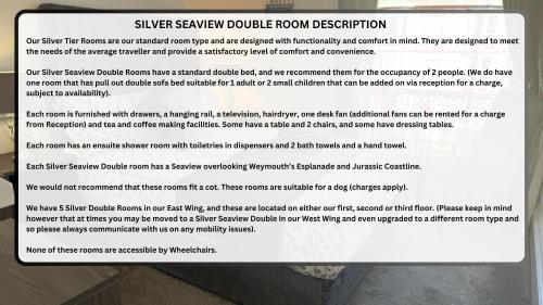 Silver Seaview Double room in The Jubilee Hotel East - with NEWLY REFURBISHED SPA FACILITIES - GAMESPIT - AND SMOKEHOUSE