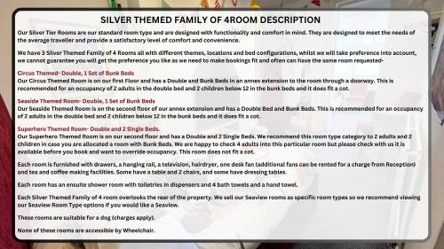 Silver Themed Family of 4 room in The Jubilee Hotel East - with NEWLY REFURBISHED SPA FACILITIES - GAMESPIT - AND SMOKEHOUSE