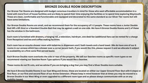 Bronze Small Double room in The Jubilee Hotel East - with NEWLY REFURBISHED SPA FACILITIES - GAMESPIT - AND SMOKEHOUSE