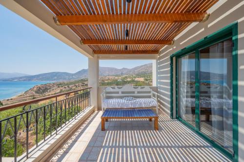 Balcony/terrace, Gallery Villa with Pool, 300m Beach, Sea Views in Viannos
