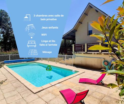Grande Maison familiale avec piscine gîte à louer La Ribeyrie