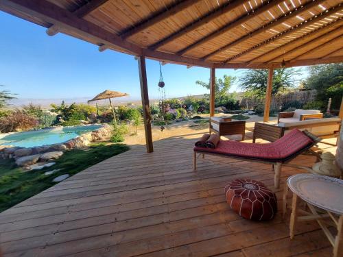 balkon/terras, בית האבן בצוקים in Tsukim