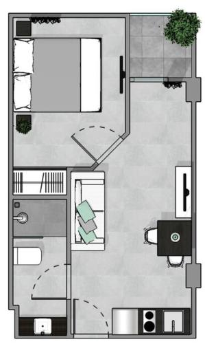 차오롱의 아파트먼트 (30m², 침실 1개, 프라이빗 욕실 1개)