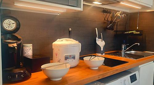Køkken, Studio Parking privé RER CDG Villepinte Paris (Studio Parking prive RER CDG Villepinte Paris) in Tremblay-en-France