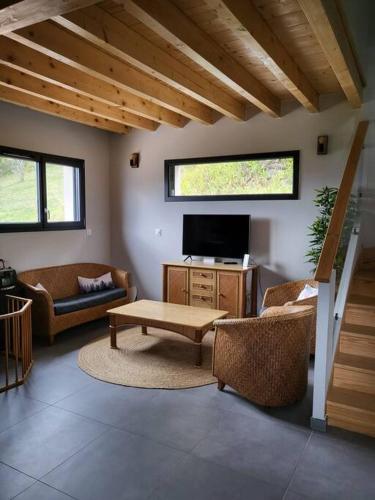 ห้องส่วนกลางสำหรับนั่งเล่น/ดูทีวี, Chalet de montagne, Piscine avec vue et bain nordique in ชาโตว์รูซ์-แอลพ์