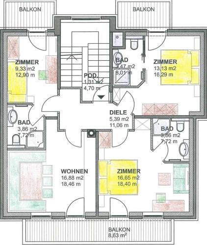 3 bedrooms, 5 beds