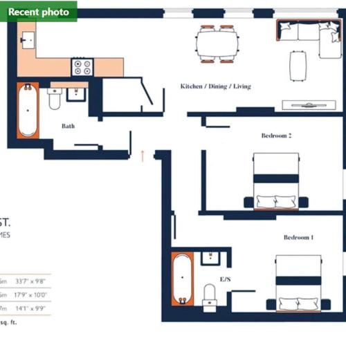 Plattegronden, Queen Apartment - High Spec - En-Suites - 7 Guests in Abingdon