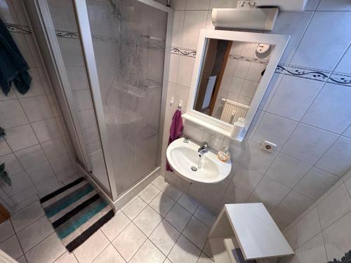 ห้องน้ำ, Ruhiges Wohlfühlzimmer auf dem Pferdehof Gut Greppin - mit Kochnische, WLAN & kostenlosem Parken (Ruhiges Wohlfuhlzimmer auf dem Pferdehof Gut Greppin - mit Kochnische, WLAN & kostenlosem Parken) in บีทเทอร์เฟล์ด-โวลเฟน