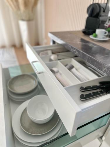 virtuve, "Wiesenblick" - Premium Apartments Seekirchen, mit Garten in Seekirchen Am Wallersee