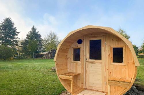 Sauna, Schwan - Ferienwohnung am Loppiner See mit Terrasse und Sauna in Jabel
