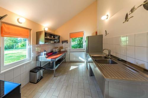 kuchyně, Wildgans - Stilvolles Ferienhaus mit Terrasse, Seeblick & Naturidylle am Loppiner See in Jabel