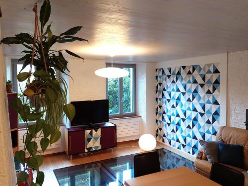 Felles stue/TV-område, Chambres d'hôtes T'22 (Chambres d'hotes T'22) in Val-de-Travers