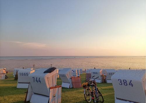 Beach, Grønhus am Meer in Warwerort