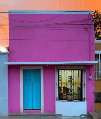 Old Pink Colonial House Historic Center in Valladolid, Mexico