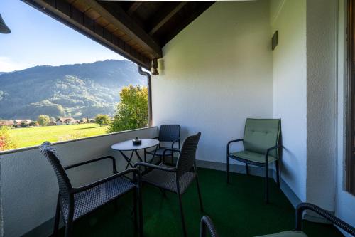 Balcony/terrace, Alpine view with balcony near Interlaken near Unspunnen Castle