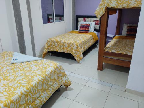 1 double bed, 1 twin bed, 1 bunk bed