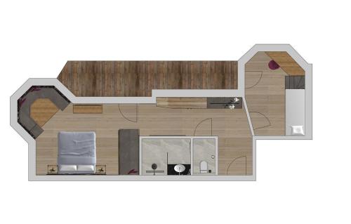 1 queen bed, 2 bunk beds, 1 sofa bed