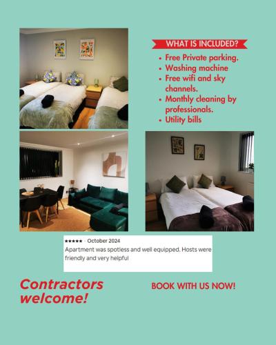 Contractors comfort, FREE parking, flat D - Tap to explore photos
