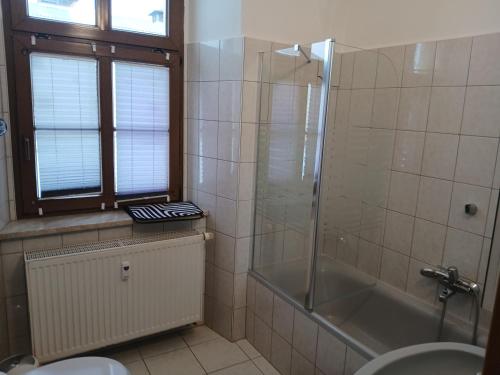 Baño, Ferienwohnung im Rittergut Plohn 500 meter zum Freizeitpark in Lengenfeld
