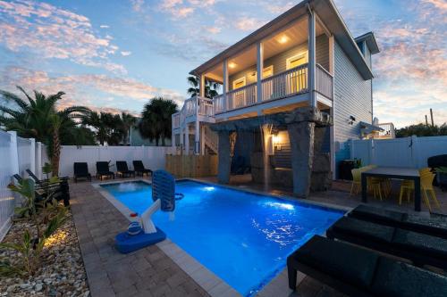 Soak and Sizzle! Pool Waterfall Games Grill Near Beach