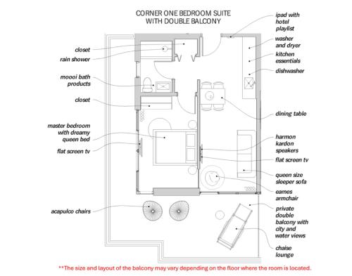 Corner One- Bedroom Suite with Kitchenette and Double Balcony image 8