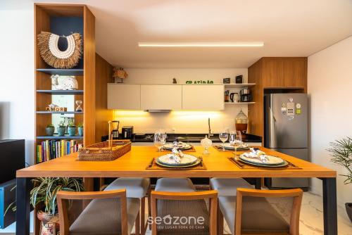 مطبخ, Lindo Apto Zen Pé na Areia com Jacuzzi em IBC0205 (Lindo Apto Zen Pe na Areia com Jacuzzi em IBC0205) in Morro das Pedras