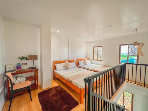 3 double beds, 1 futon bed