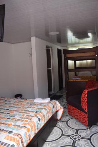 1 double bed, 2 bunk beds